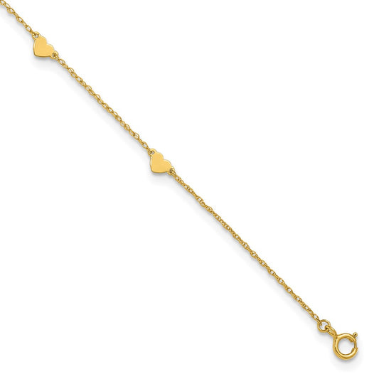 10k Polished Heart 6-Station 10 inch Anklet