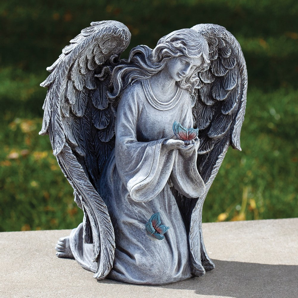 Kneeling Angel and Butterfly 11 inch Resin Garden Statue