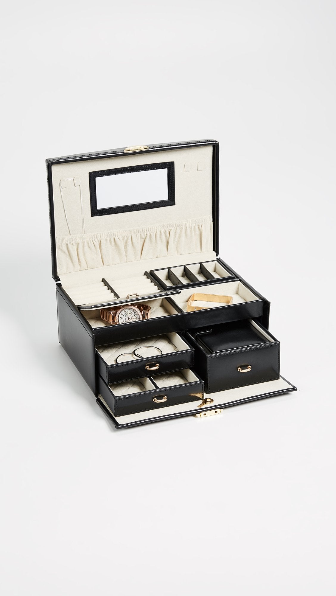Bey-Berk 2 Level Jewelry Box | Multi-Drawers | Black Leather | BB564BLK