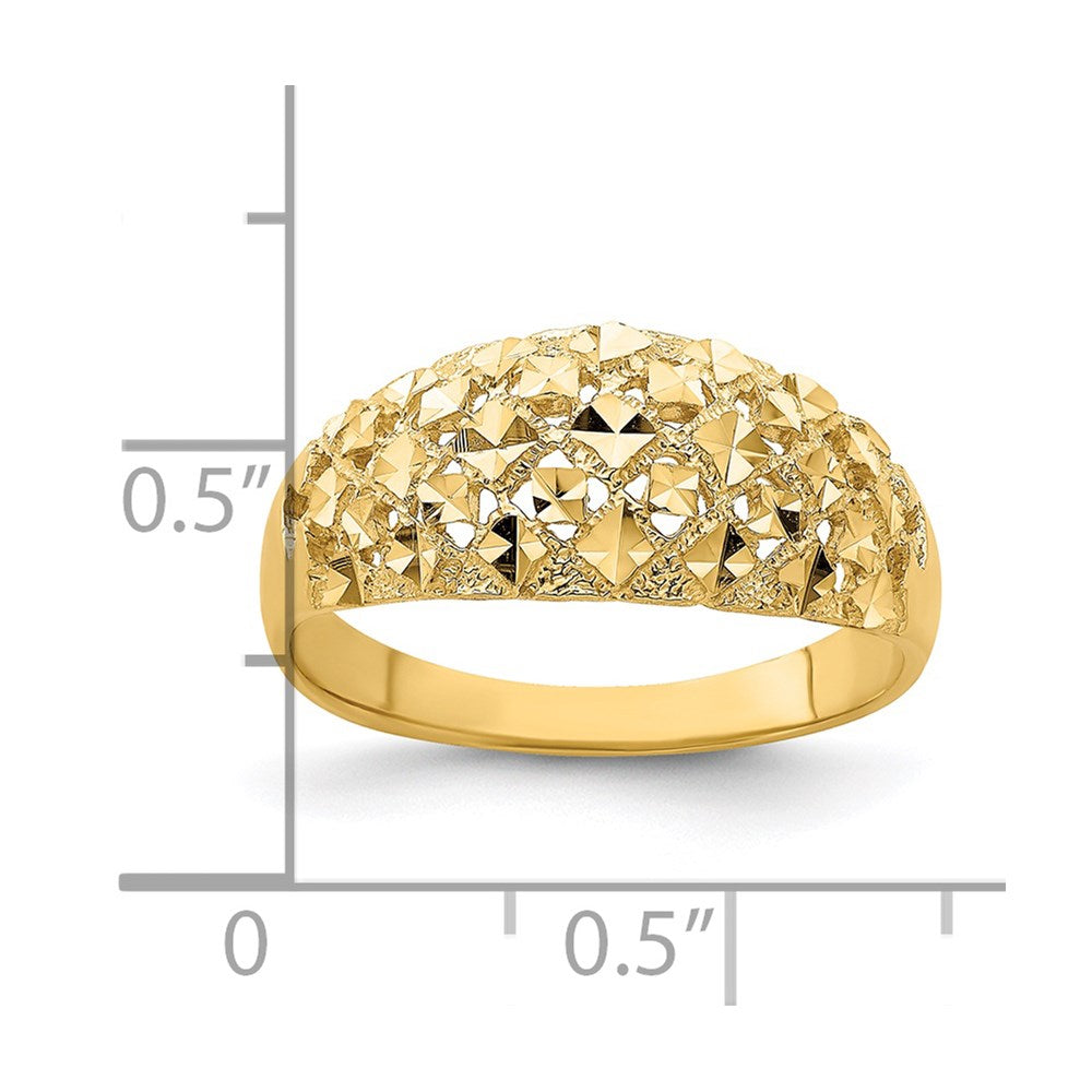 14K Diamond-cut Mini Diamond Pattern Dome Ring Size 7