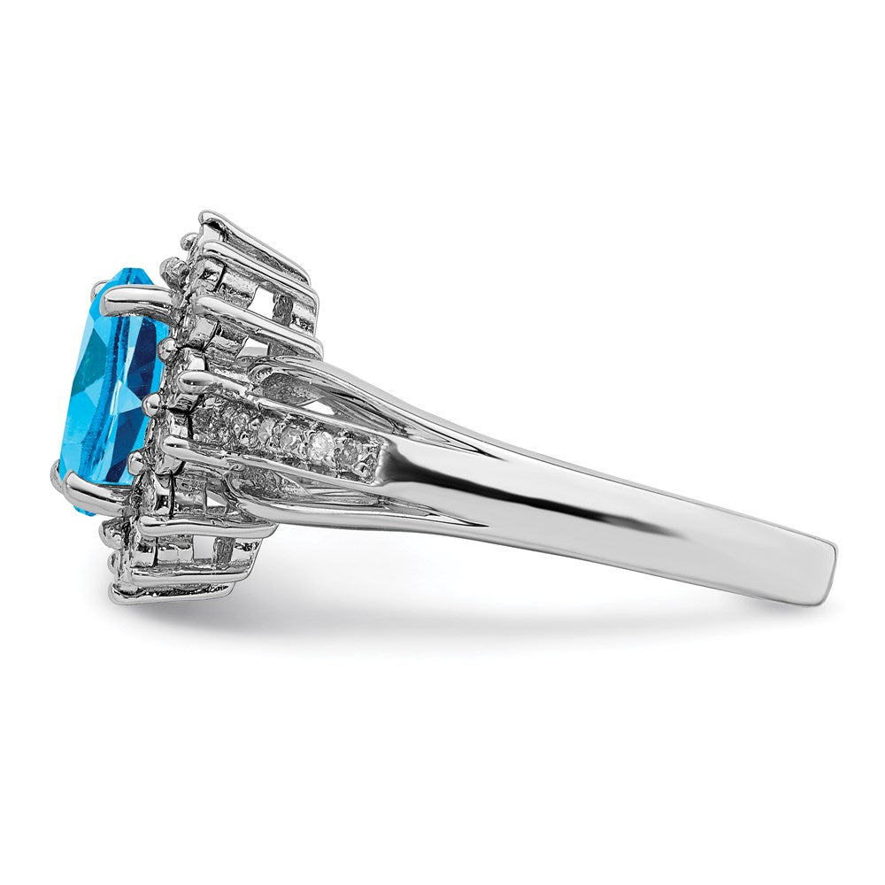 Sterling Silver Rhodium Diam. & Blue Topaz Ring