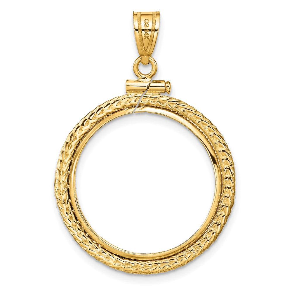 Wideband Distinguished Coin Jewelry 14k Polished Foxtail Chain 21.6mm x 1.7mm Screw Top Coin Bezel Pendant