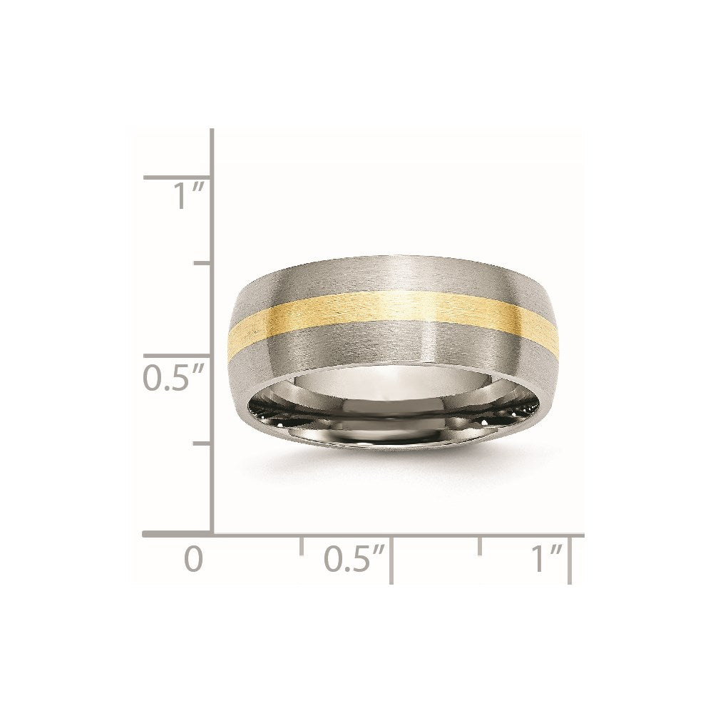 Stainless Steel w/14k Yellow Inlay Brushed 8mm Band Size - 11.5