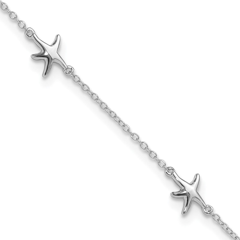 Sterling Silver Rhodium-plated Starfish 9 inch with a 2 inch extention Anklet 9 inches