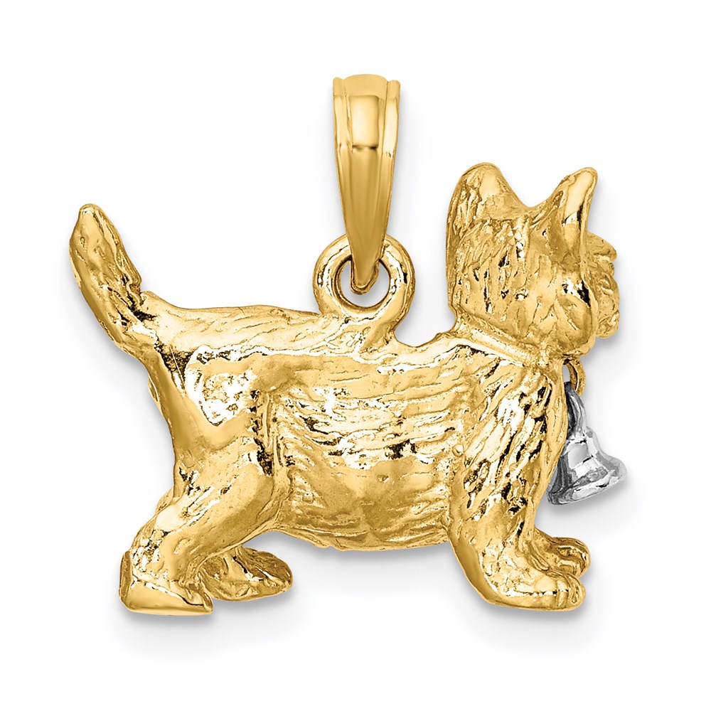 14k Two-Tone 3-D Cat w/ Dangling Bell Charm