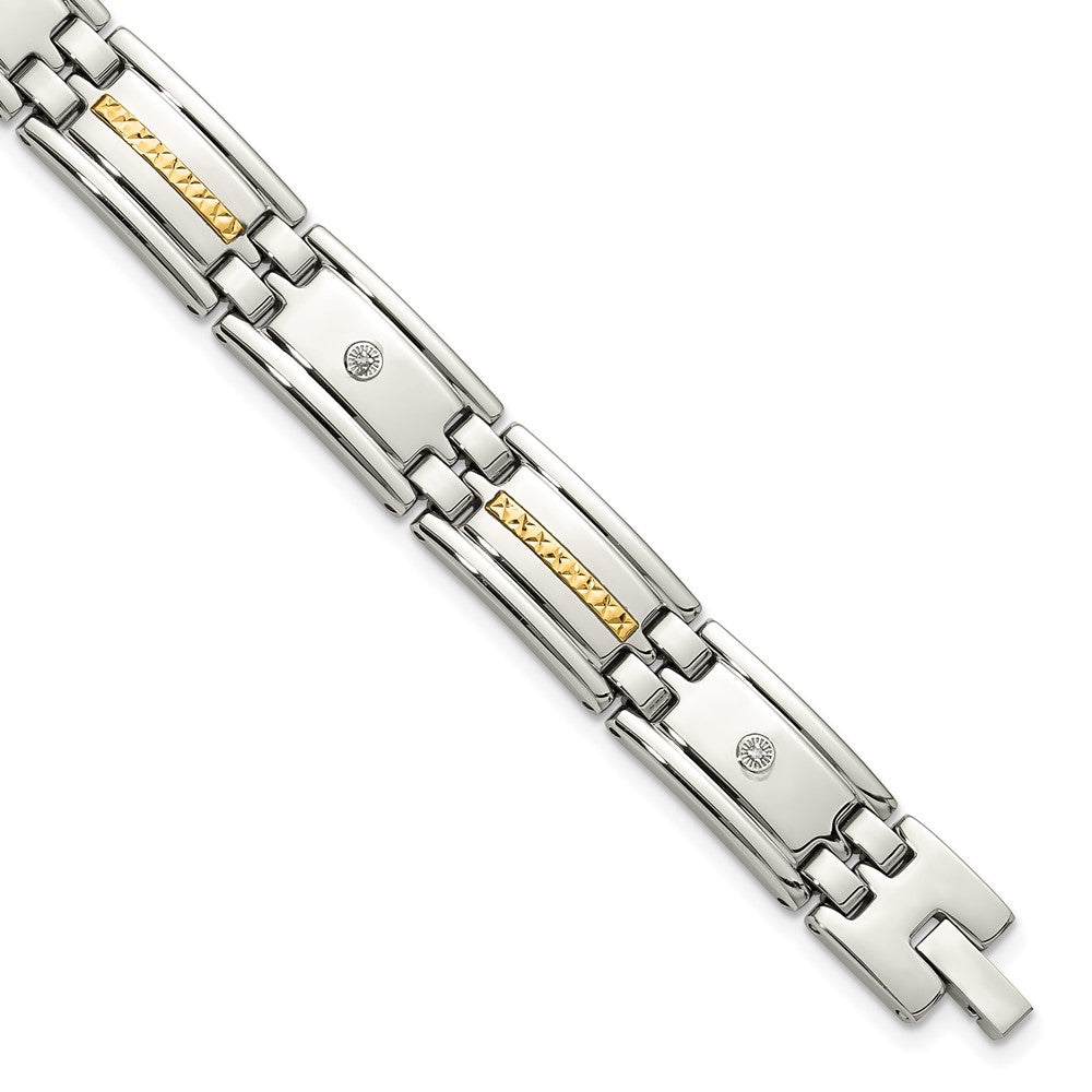 Chisel Stainless Steel Polished with Diamond-cut 14K Gold Accent and .03ct. Diamond 8.75 inch Link Bracelet 8.75 inches