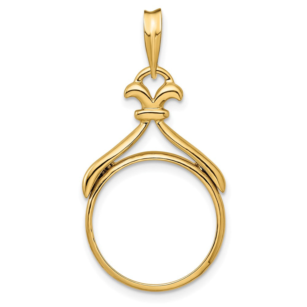 Wideband Distinguished Coin Jewelry 14k Polished Fancy Pointed and Curved 16.5mm Prong Coin Bezel Pendant