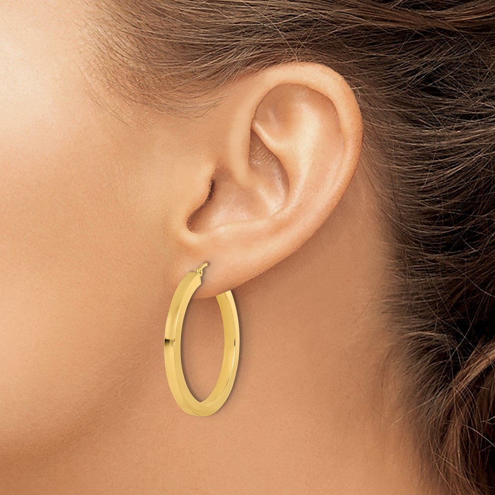 14k 3mm Polished Square Hoop Earrings