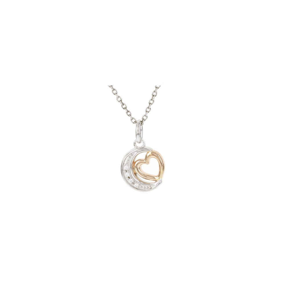 10k White and Rose Gold Heart Moon Pendant Necklace
