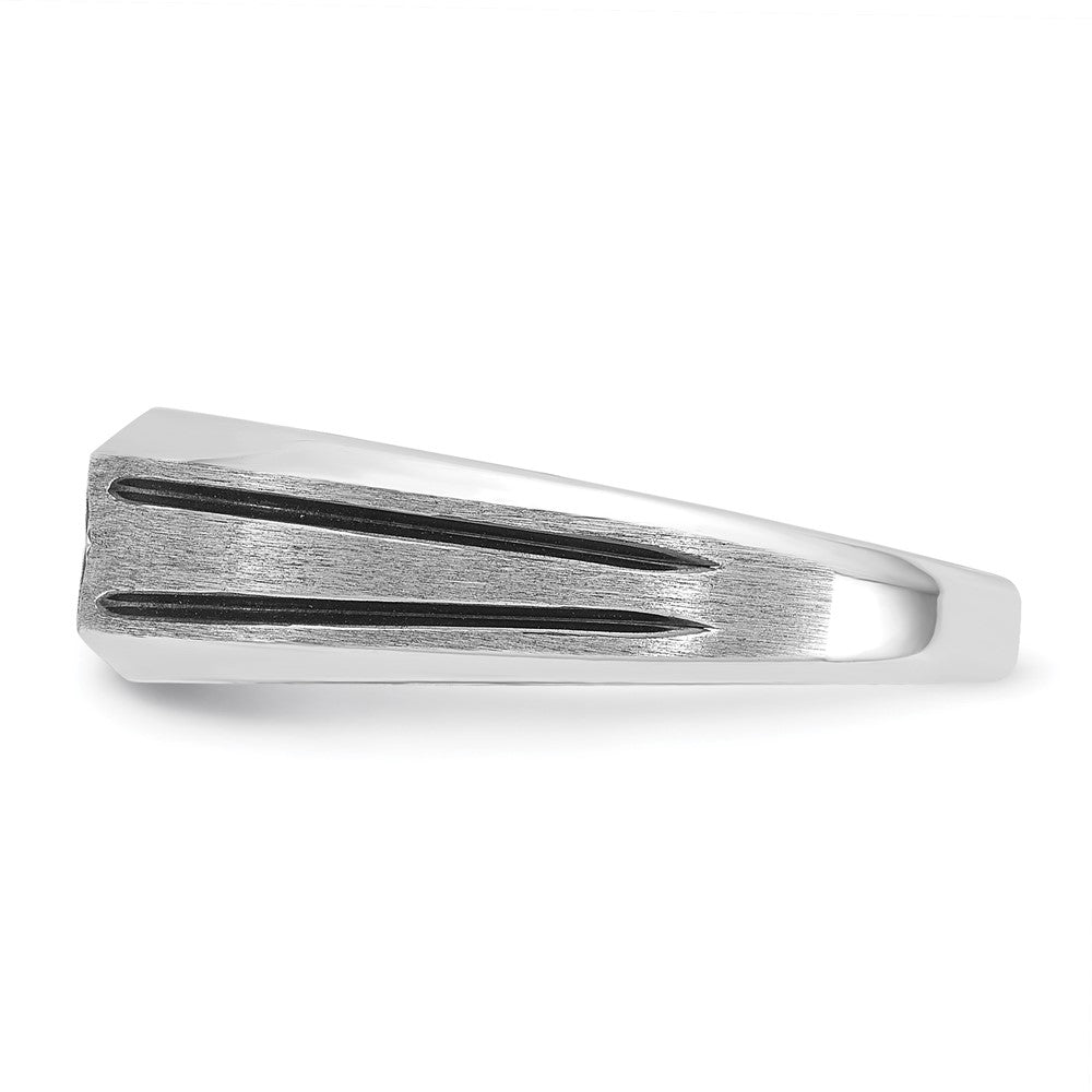 14k White Gold with Black Rhodium IBGoodman Men's Satin 1/20 carat Diamond Complete Ring