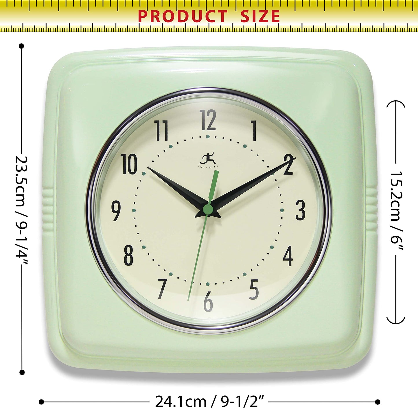 Infinity Instruments Retro Square Meadow Mist Green Plastic 9.25-inch Analog Wall Clock