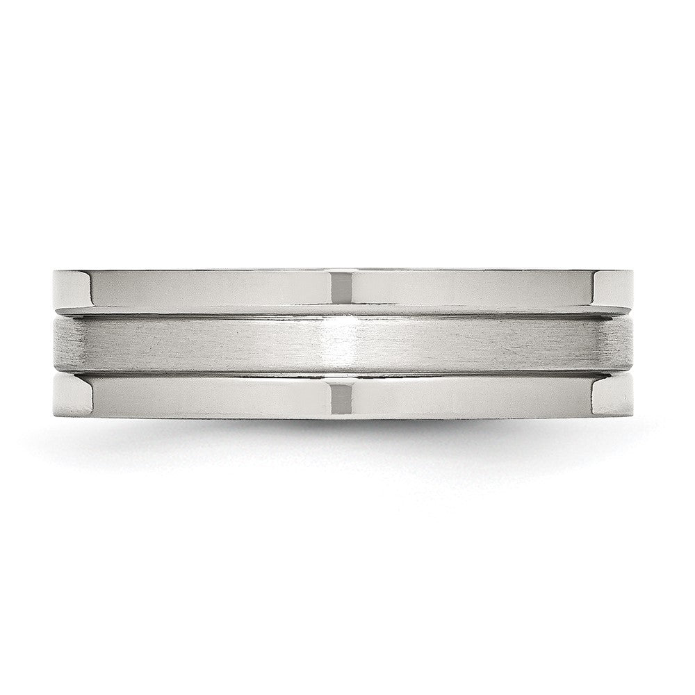 Stainless Steel Polished w/Satin Center 6mm Grooved Band Size - 8.5