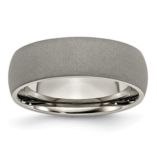 Titanium Stone Finish 7mm Half Round Band Size - 9