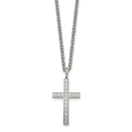Stainless Steel Polished with CZ Cross 20in Necklace