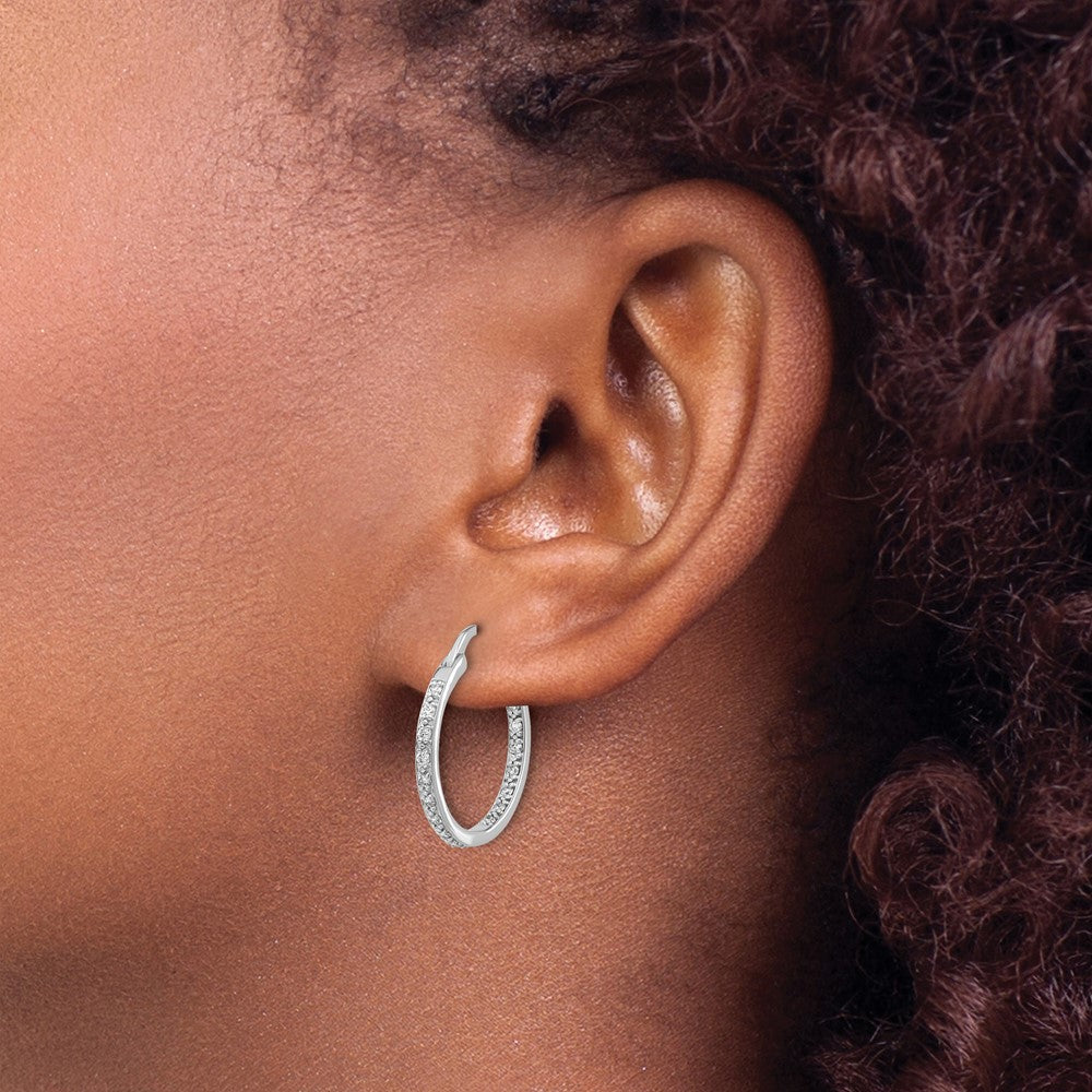 14k White Gold Diamond In/Out Hoop Earrings