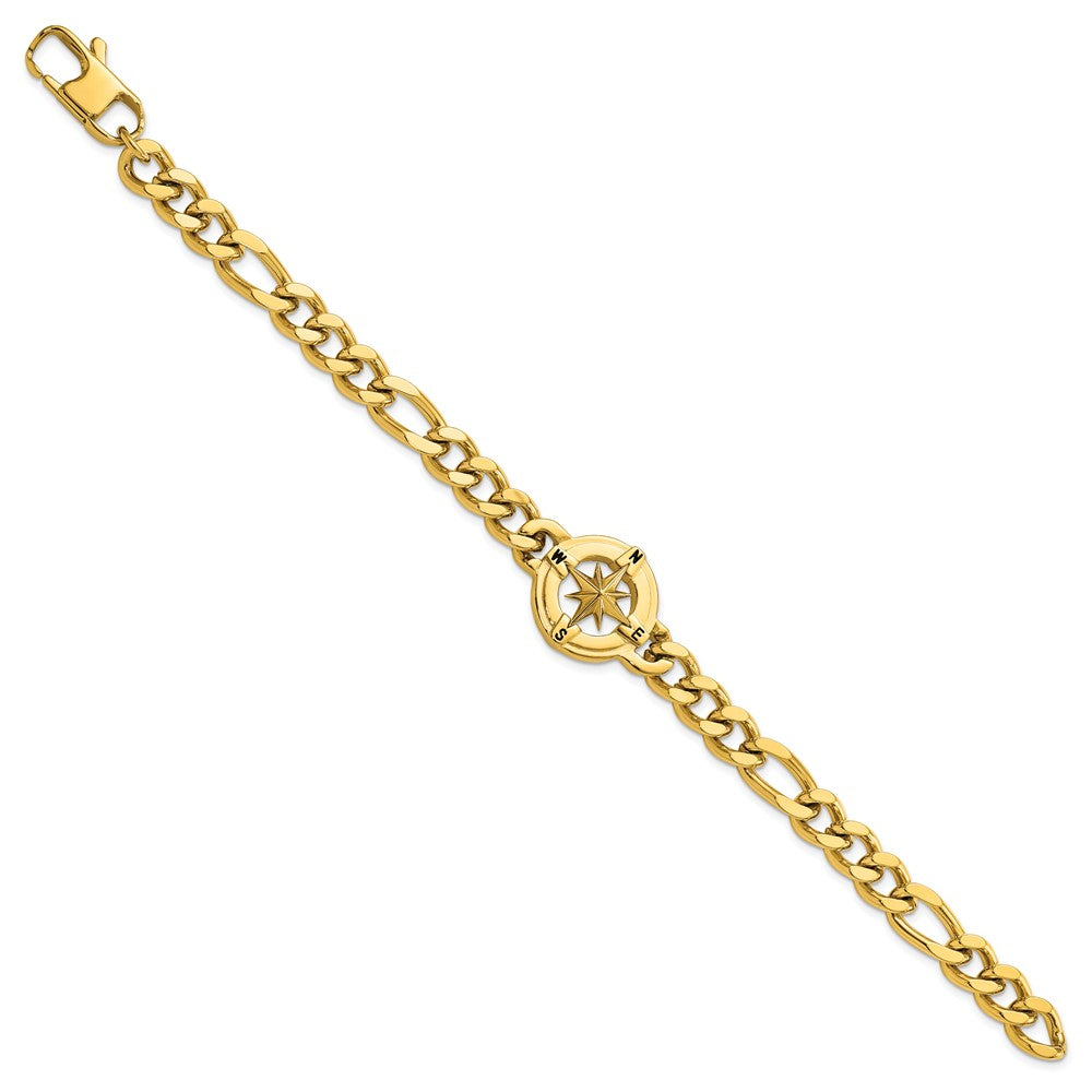 Stainless Steel Polished Yellow IP-plated Compass 8.75 in Bracelet 8.75 inches