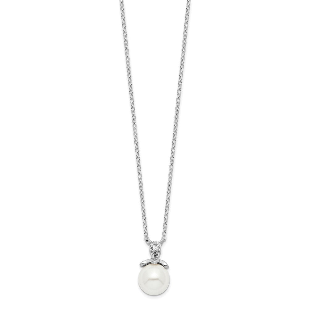 Sterling Silver Rhodium-plated CZ and Glass Bead Necklace 18 Inches