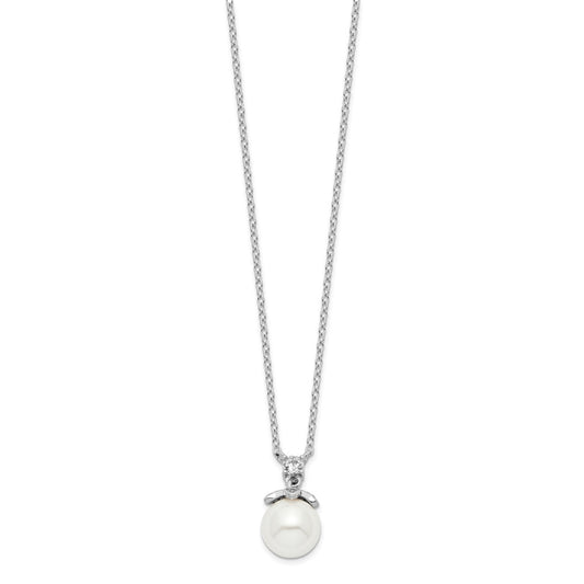 Sterling Silver Rhodium-plated CZ and Glass Bead Necklace 18 Inches