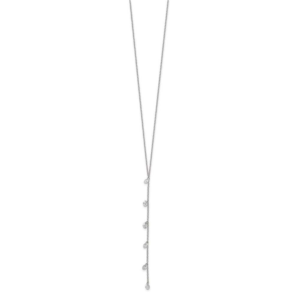 Sterling Silver Rhodium-plated CZ Dangle w/ 2in ext. Necklace 16 Inches