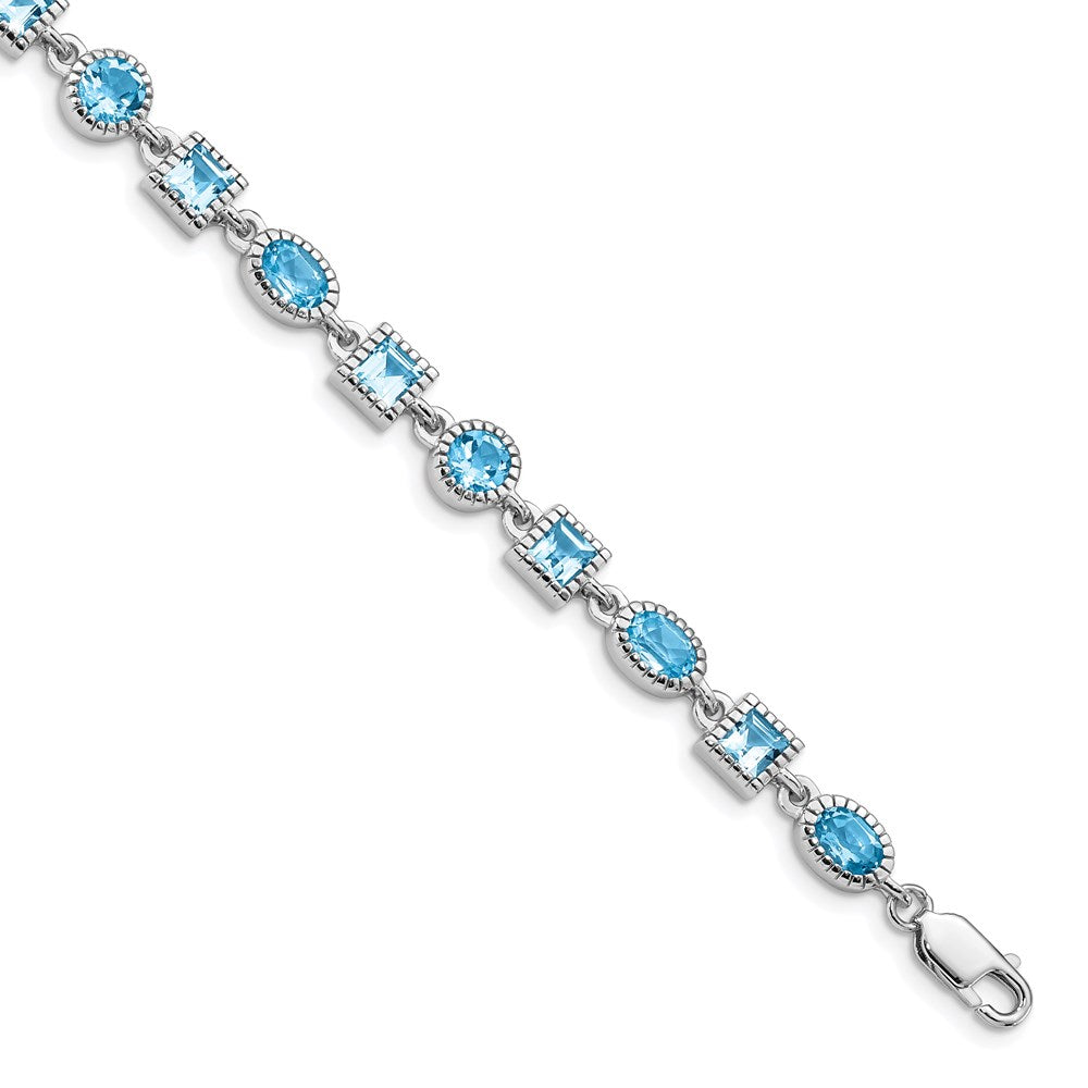 Sterling Silver Rhodium-plated Blue Topaz Bracelet 7 inches