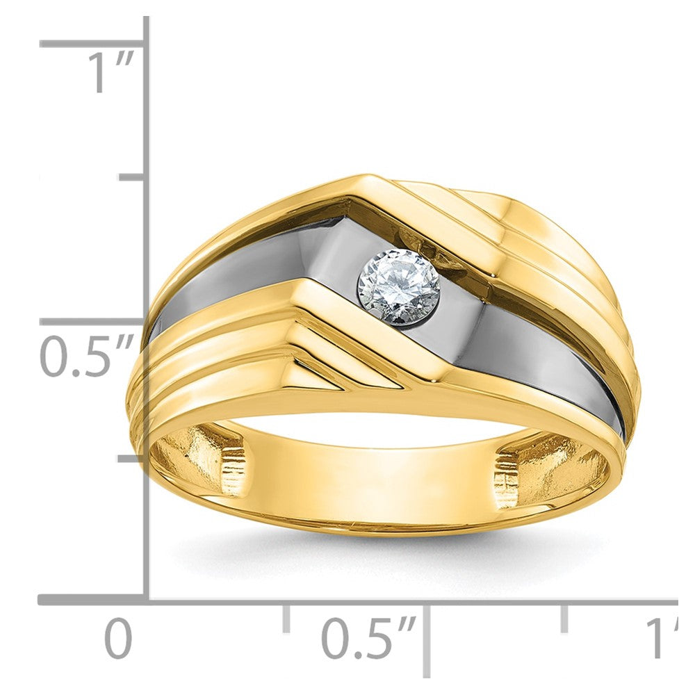 IBGoodman 14k with Black Rhodium Men's Polished and Grooved 1/6 Carat AA Quality Diamond Ring