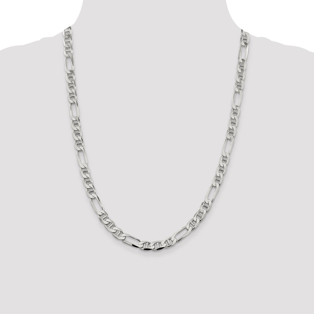 Sterling Silver 7.5mm Figaro Anchor Chain 24 Inches