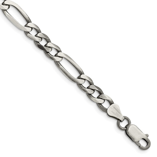 Sterling Silver Antiqued 6.5mm Figaro Chain 9 inches