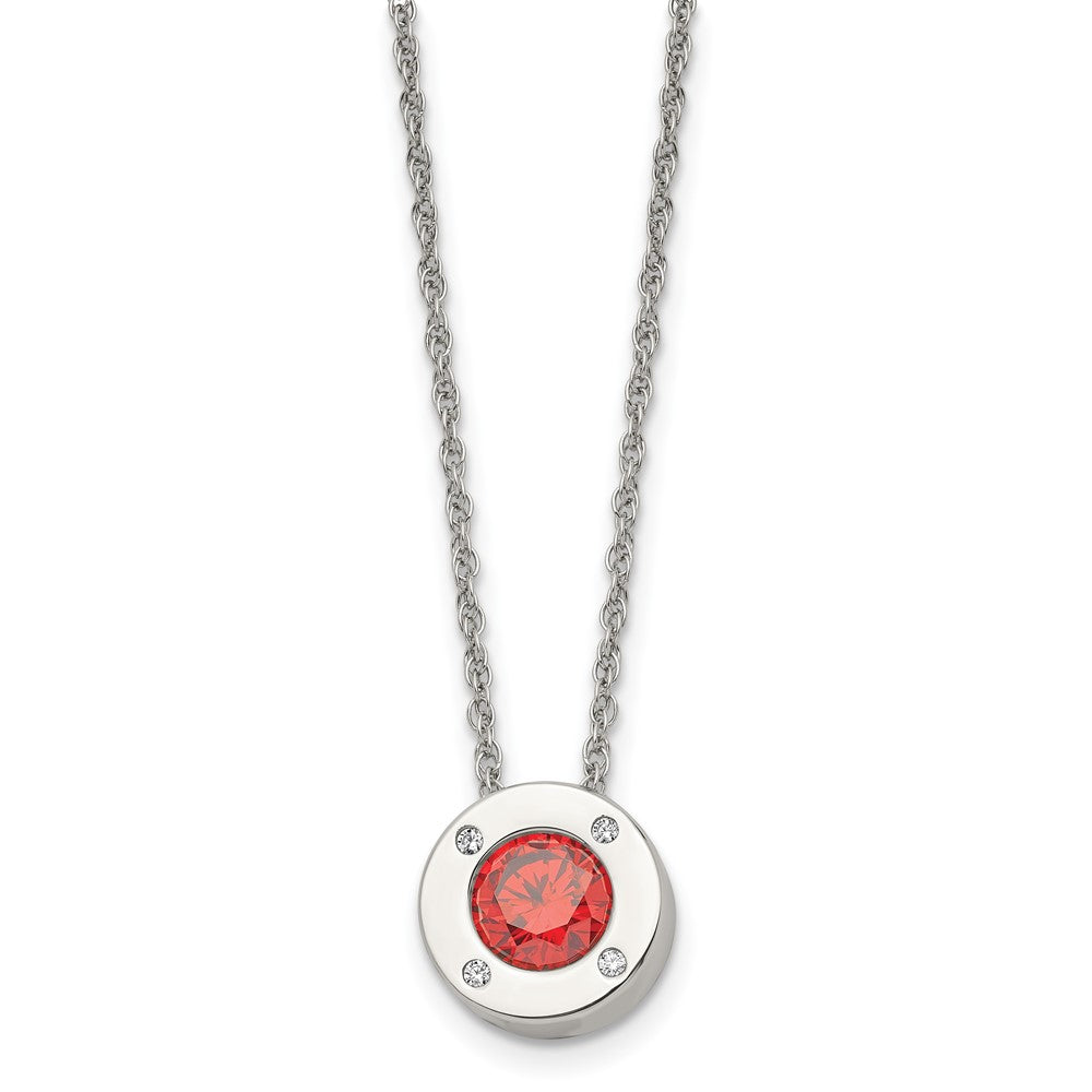 Stainless Steel Polished CZ July Birthstone 20in Necklace