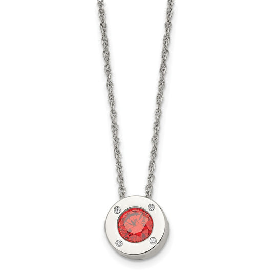 Stainless Steel Polished CZ July Birthstone 20in Necklace