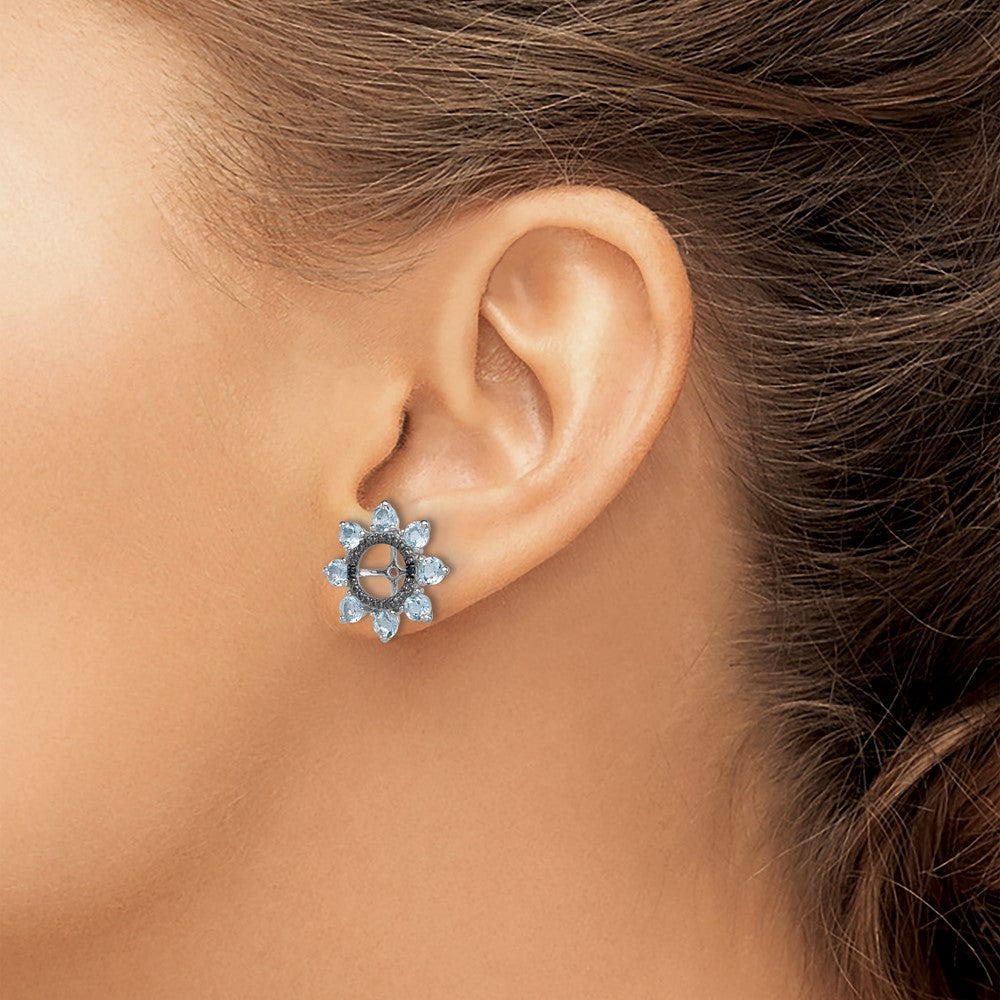 Sterling Silver Rhodium Aquamarine & Black Sapphire Earring Jacket