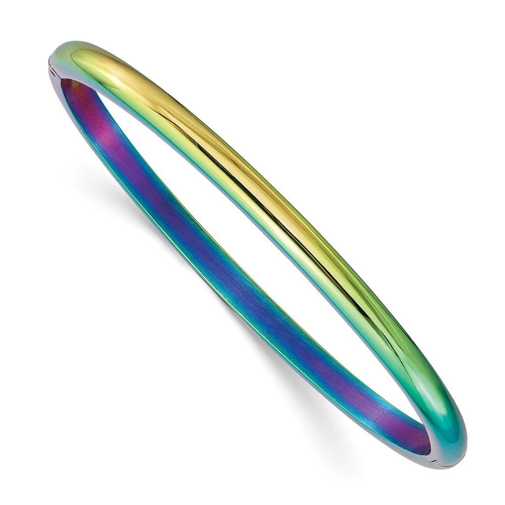 Stainless Steel Polished Rainbow IP-plated 4mm Hinged Bangle 6.25 inches