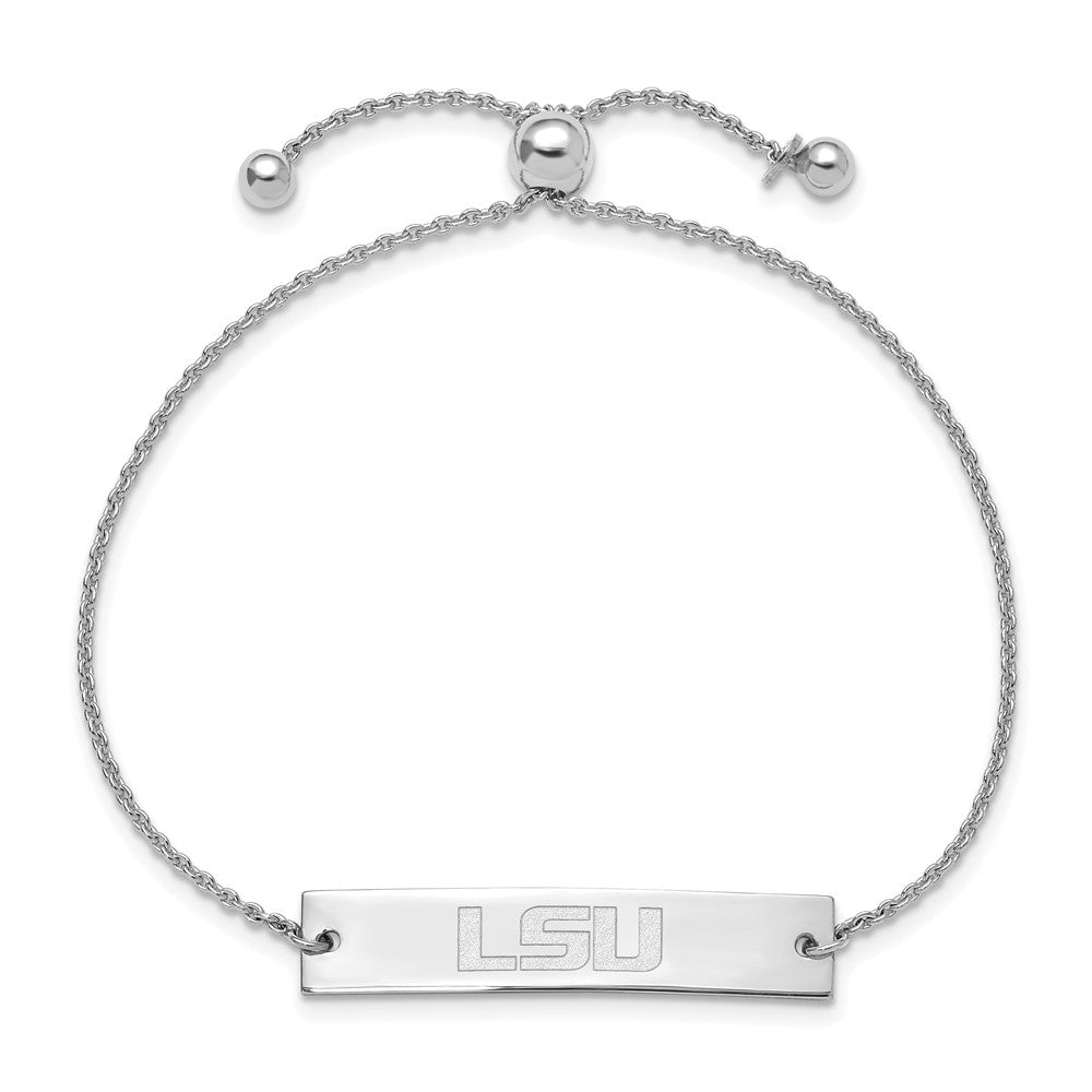 Sterling Silver Rhodium-plated LogoArt Louisiana State University L-S-U Small Bar Adjustable 9 inch Bracelet
