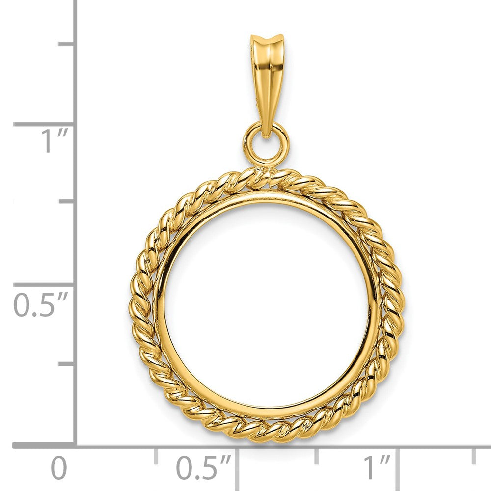 Wideband Distinguished Coin Jewelry 14k Polished with Twisted Wire 18.0mm Prong Coin Bezel Pendant