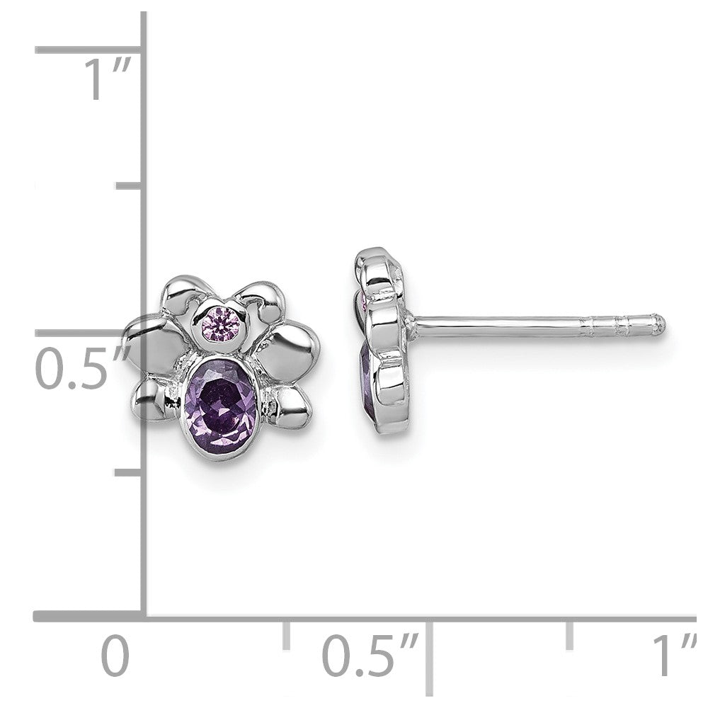 Sterling Silver Rhodium-plated Polished Pink And Purple CZ Butterfly Post Earrings