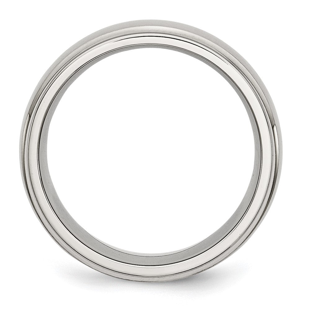 Stainless Steel Polished w/Brushed Center 8mm Ridged Edge Band Size - 11.5