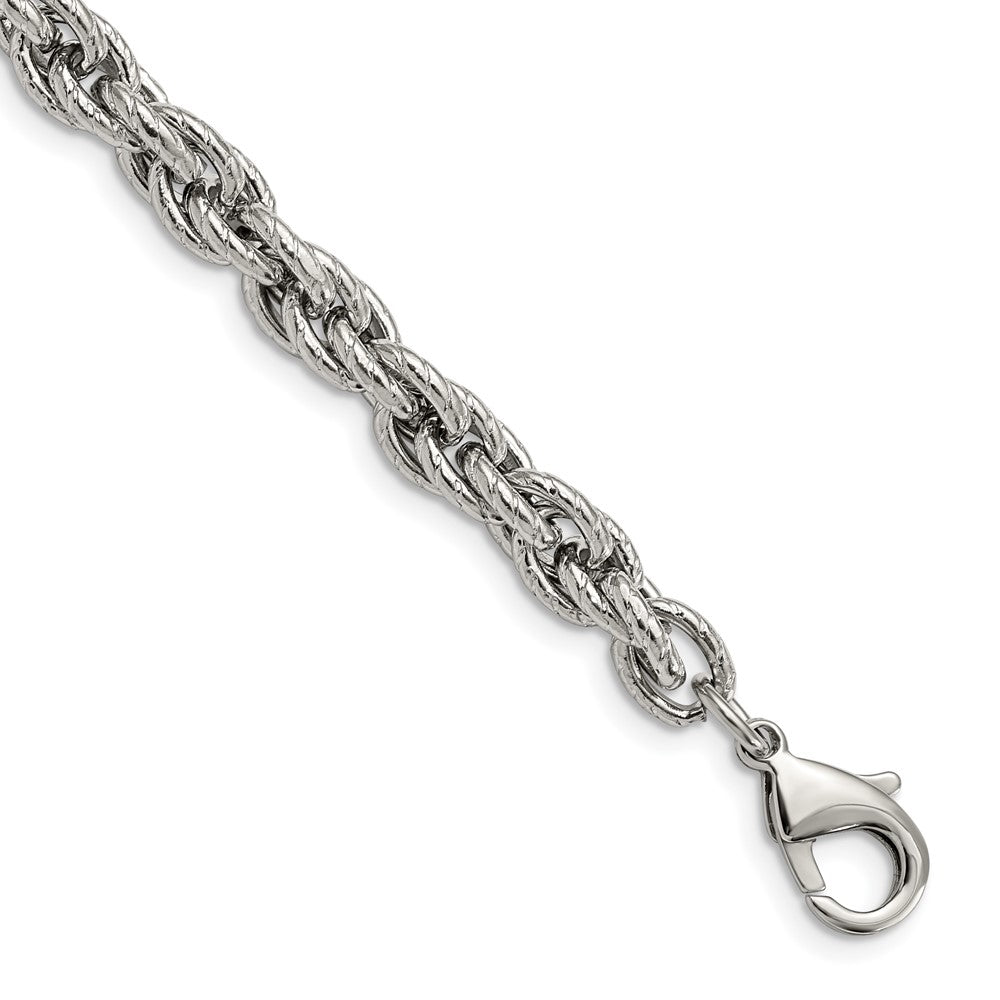 Stainless Steel Polished and Textured Fancy Rope 8in Bracelet 8 inches