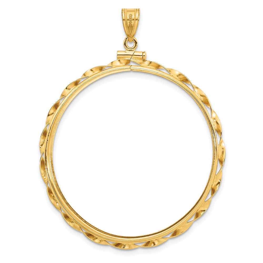 Wideband Distinguished Coin Jewelry 14k Polished Hand Twisted Ribbon 37.0mm x 2.85mm Screw Top Coin Bezel Pendant