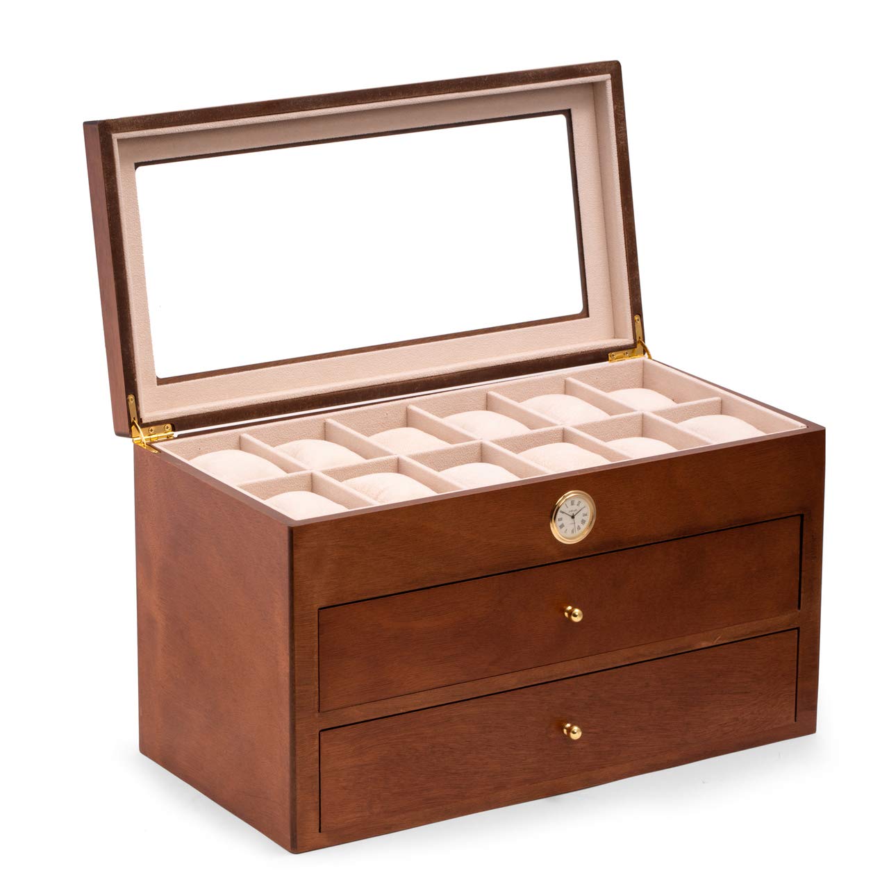 Bey-Berk 36-Watch Box | Quartz Movement Clock | Cherry Wood | CM686BRW