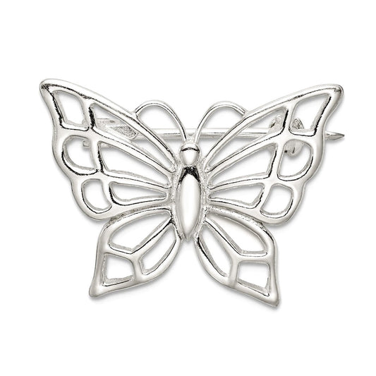 925 Sterling Silver Solid Polished Butterfly Angel Wings Pin 20x28.5mm Wide Brooches and Pin for Women