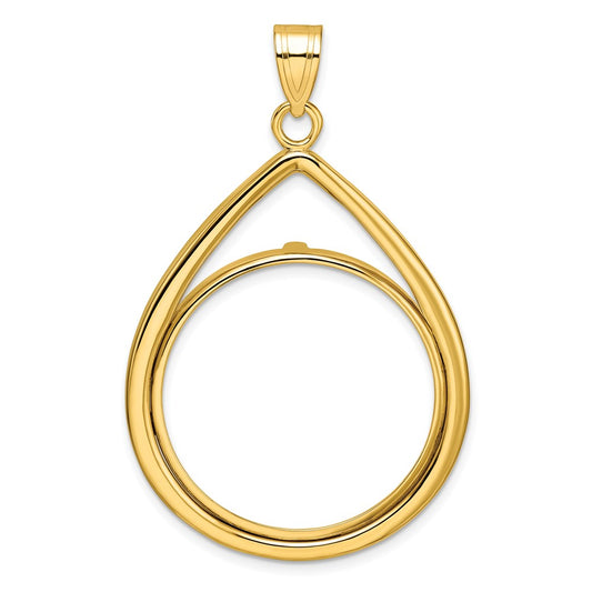 Wideband Distinguished Coin Jewelry 14k Polished Lightweight Teardrop 27.0mm Prong Coin Bezel Pendant
