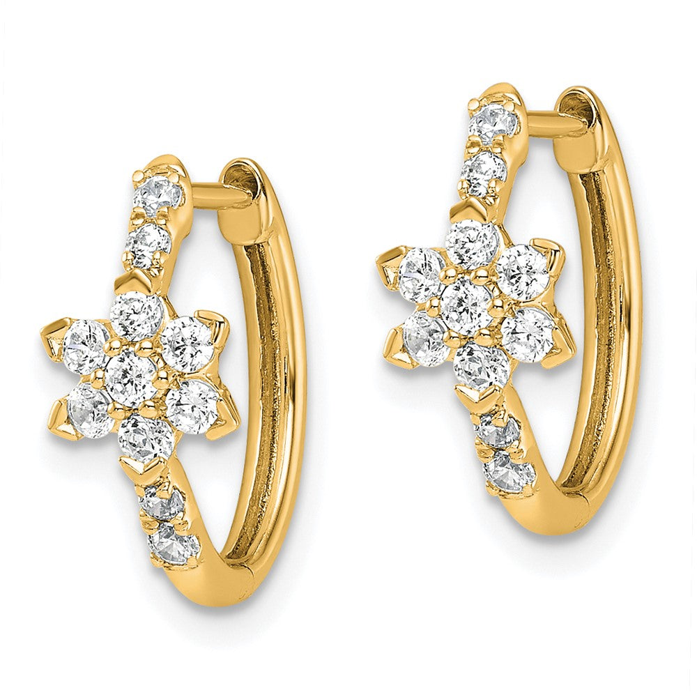 True Origin 14k 3/8 carat Lab Grown Diamond VS DEF Flower-shaped Hinged Hoop Earrings