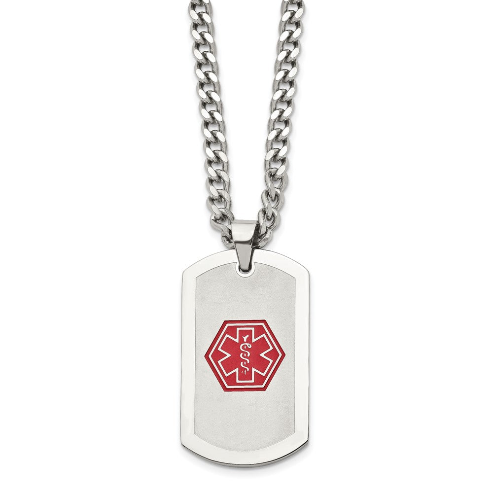 Stainless Steel Brushed & Polished w/Red Enamel Medical ID 30in Necklace