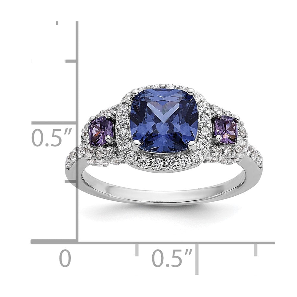Cheryl M Sterling Silver Rhodium-plated Polished Fancy Blue Purple and White CZ Halo Ring