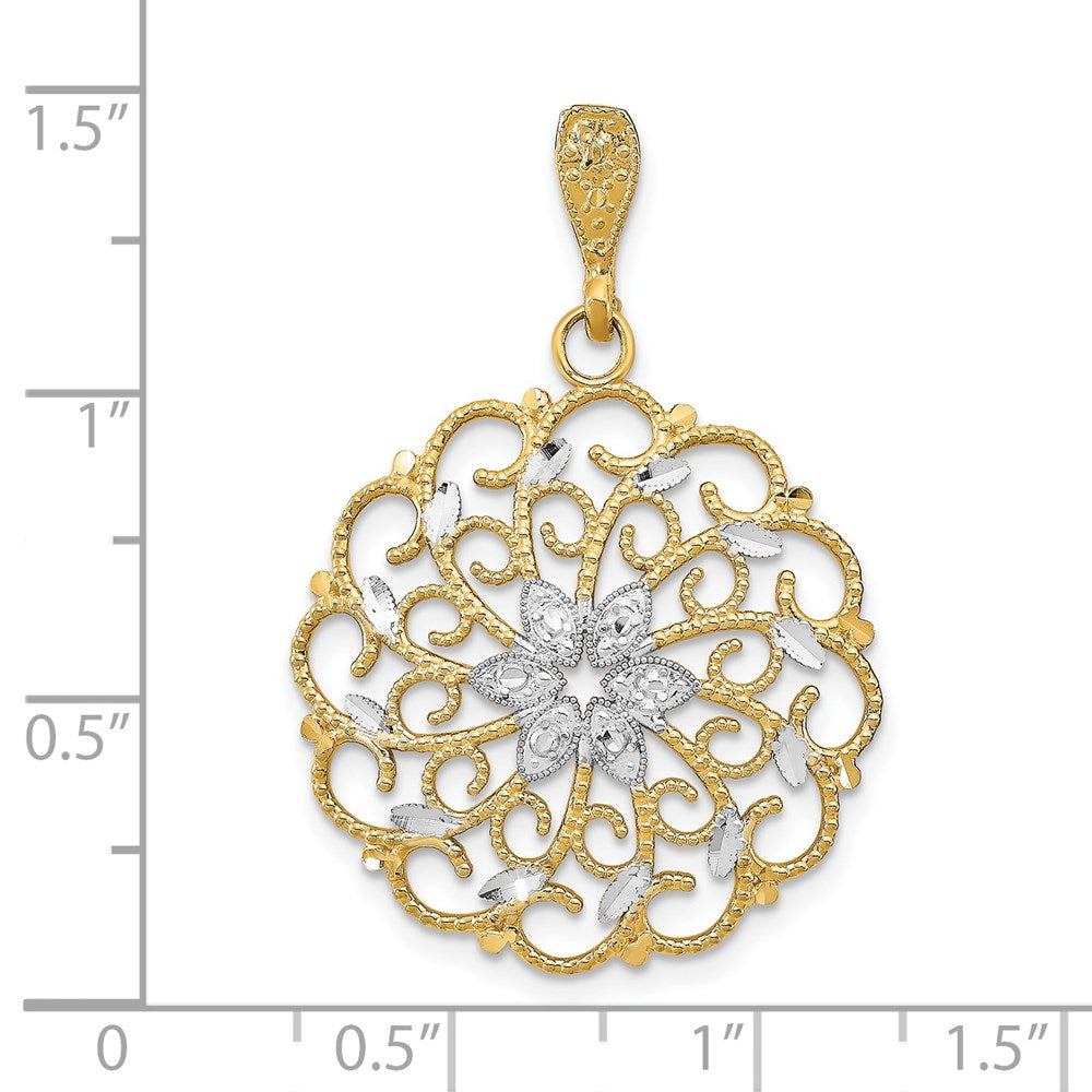 14K w/Rhodium D/C Scalloped Wave Charm