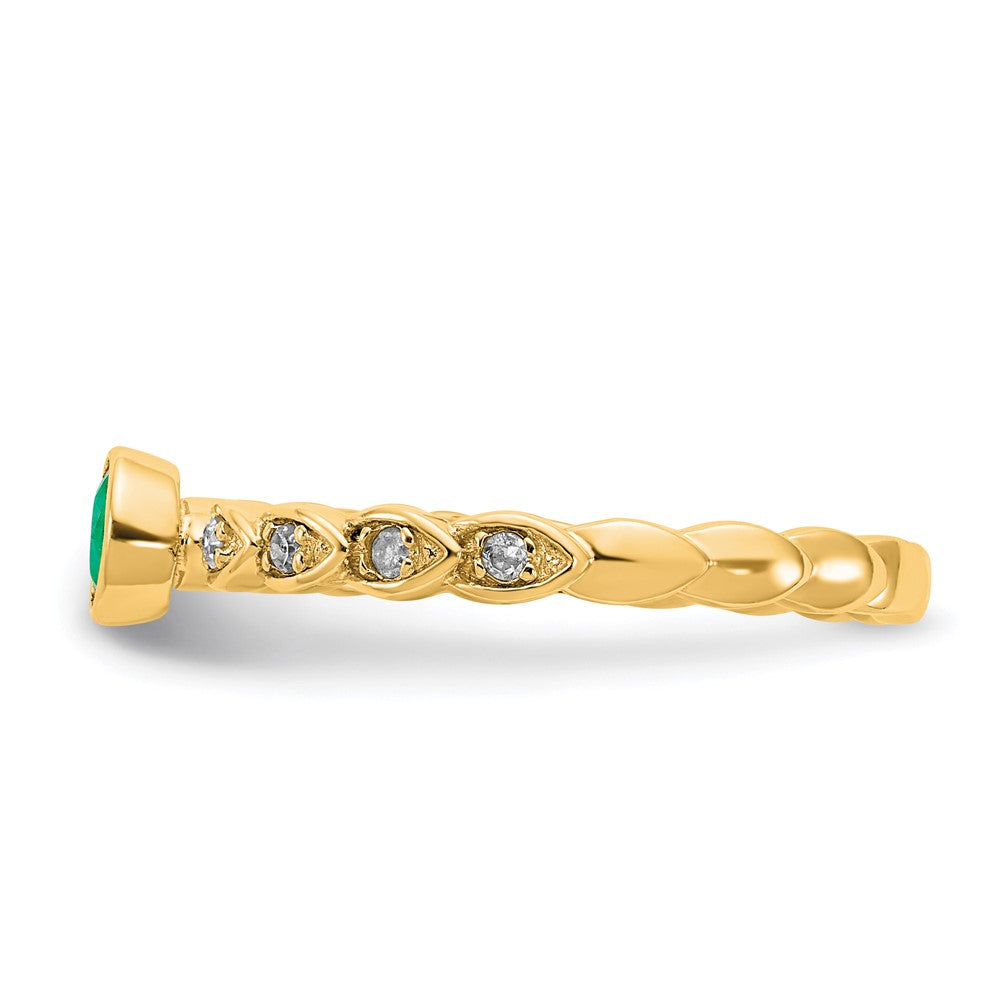 Sterling Silver Gold Tone Created Emerald and Diamond Ring