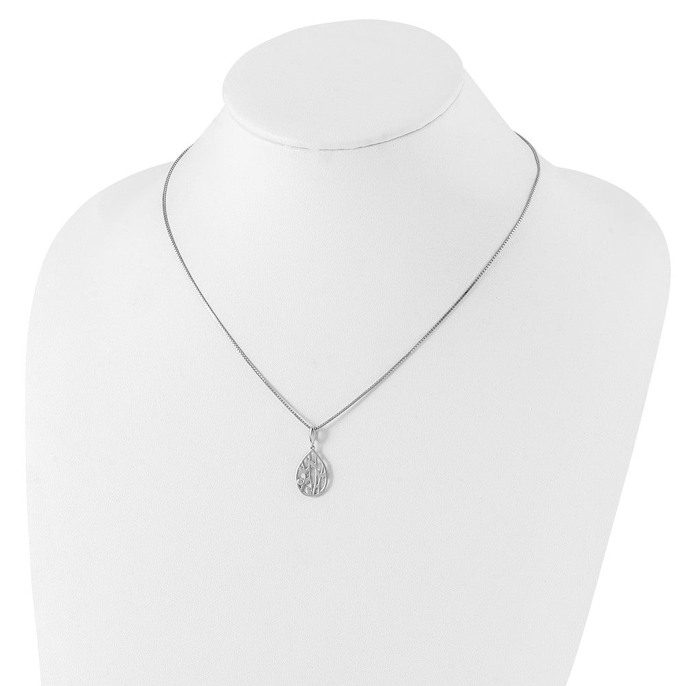 White Ice Sterling Silver Rhodium-plated 18 Inch Diamond Leaf Pendant Necklace with 2 Inch Extender 18 Inches