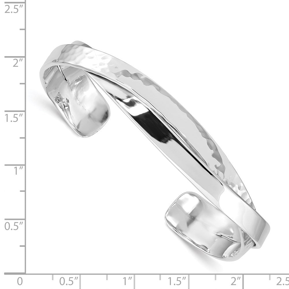 Sterling Silver Rhod-plated Plain 6mm Hammered Bands Bangle 7.5 inches