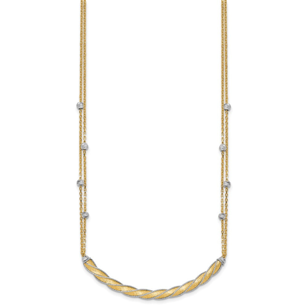 14K Two-tone Polished/Satin/Dia-cut Bar w/2in ext. Necklace