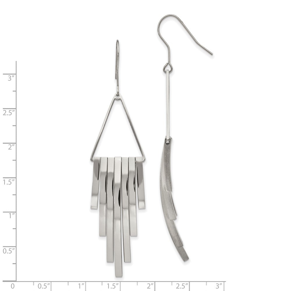 Stainless Steel Polished Triangle w/Bar Dangle Shepherd Hook Earrings