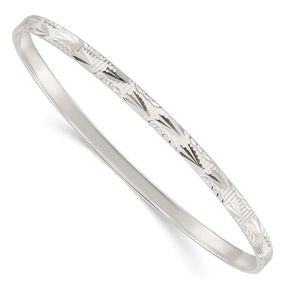 Sterling Silver Diamond Cut Slip-on Bangle 8 inches